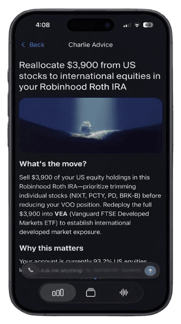 Charlie app advice screen